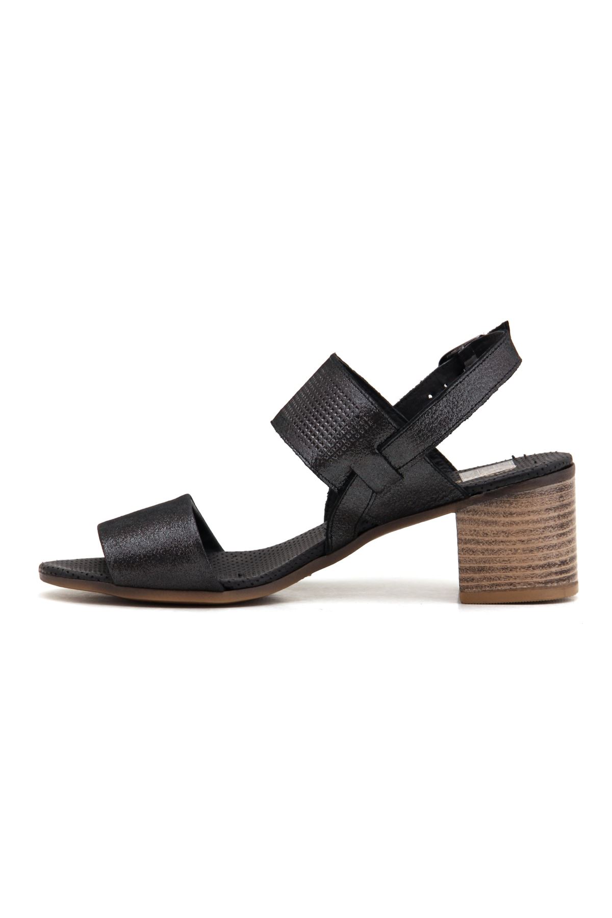Mammamia D22YS-1335 Hakiki Deri Kadın Sandalet - Siyah Çelik
