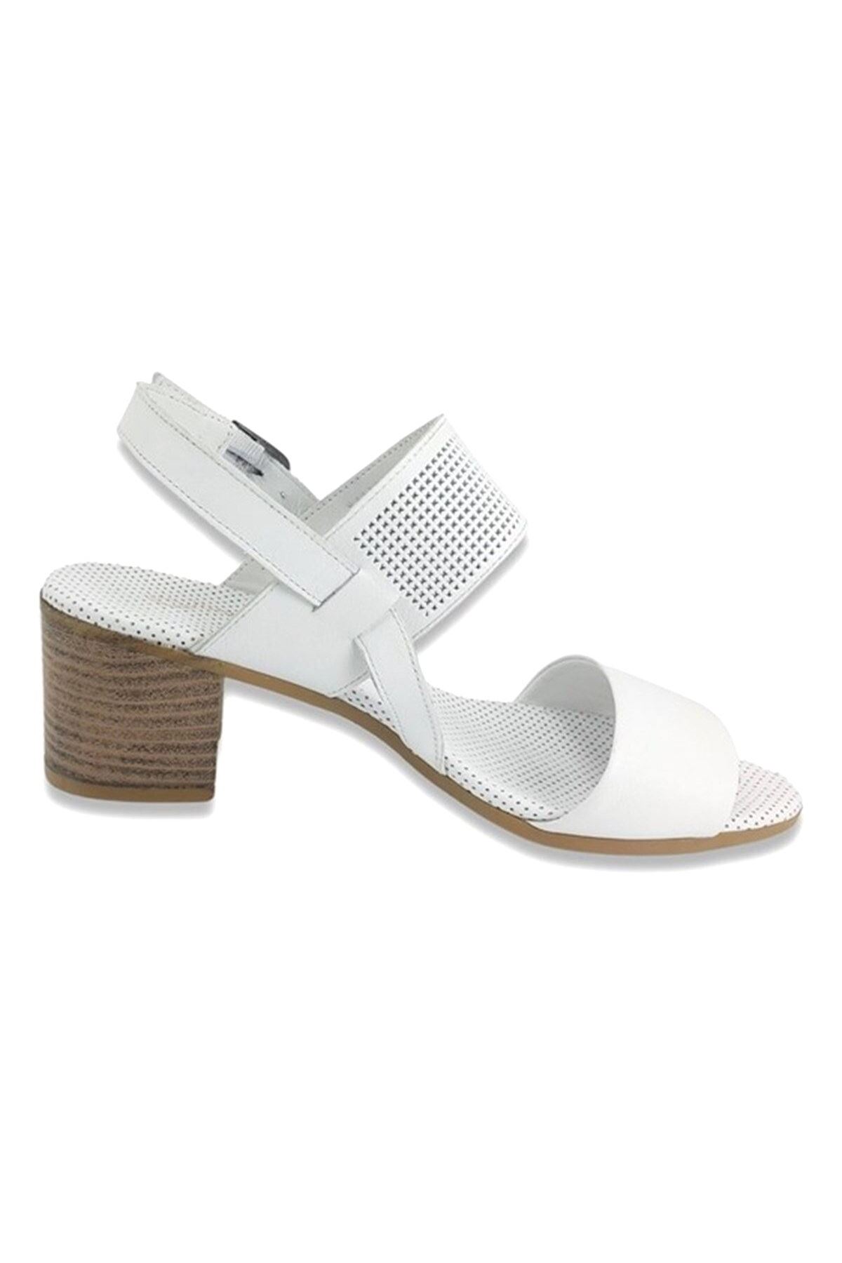 Mammamia D22YS-1335 Hakiki Deri Kadın Sandalet - Beyaz