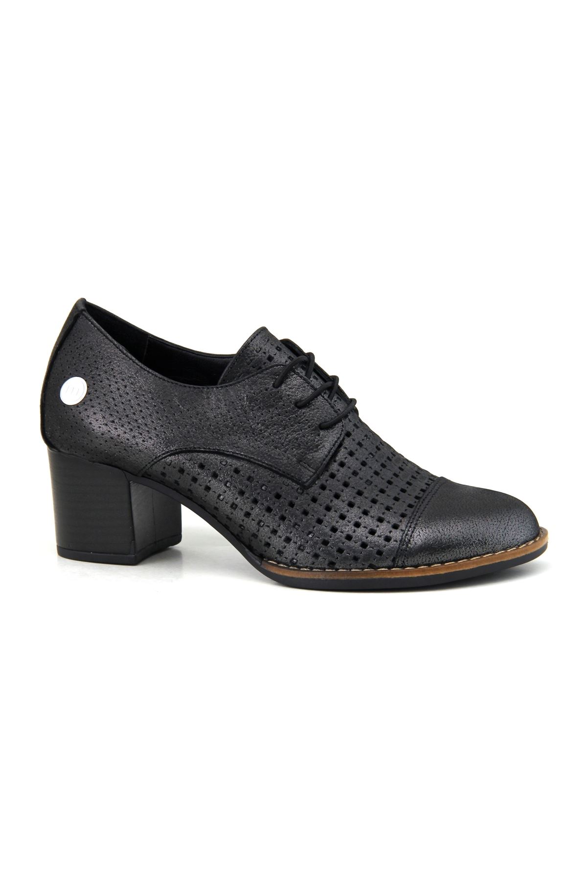 Mammamia D23YA-350 Hakiki Deri Kadın Ayakkabı - Siyah Çelik