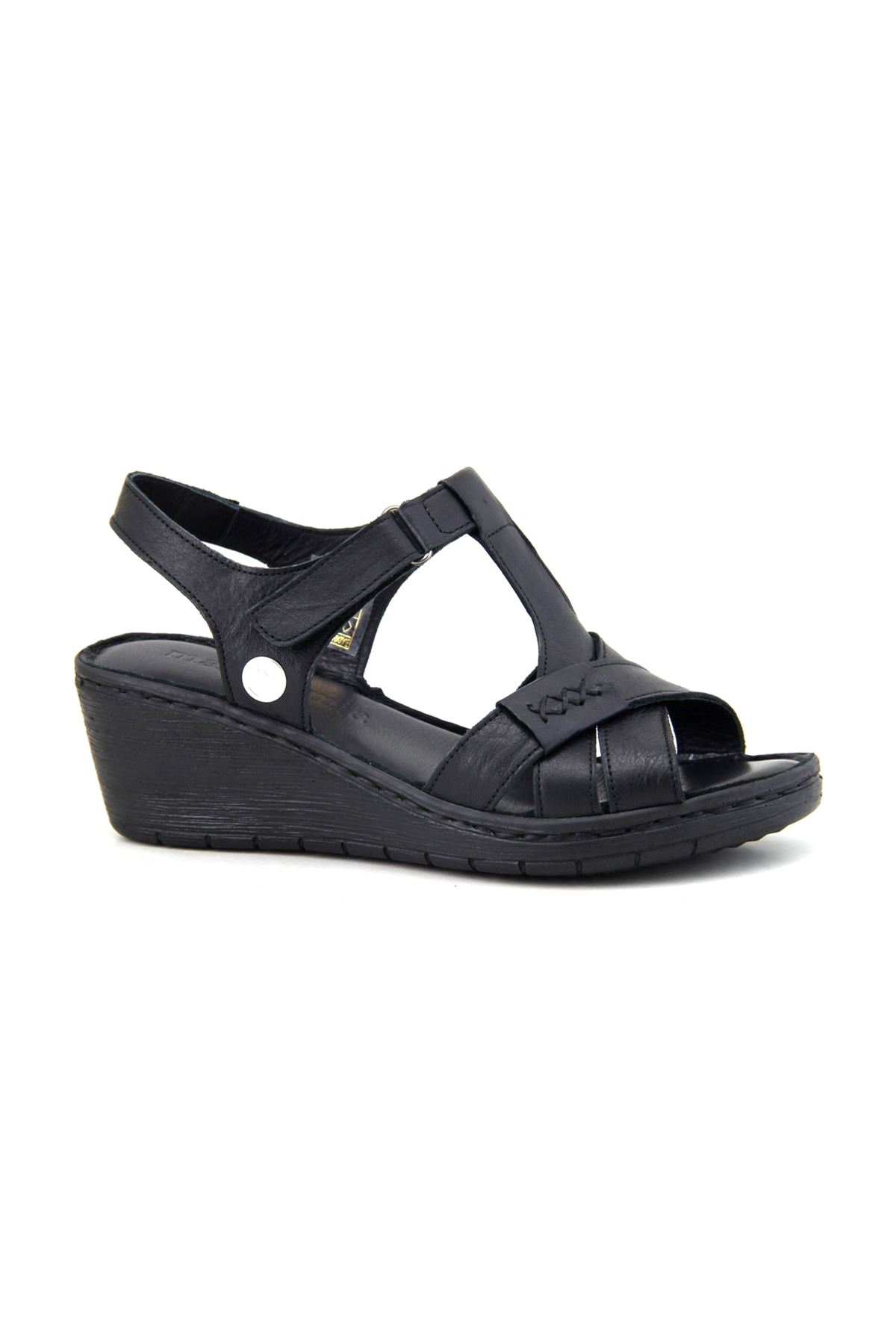 Mammamia D23YS-1045 Deri Comfort Kadın Sandalet - Siyah