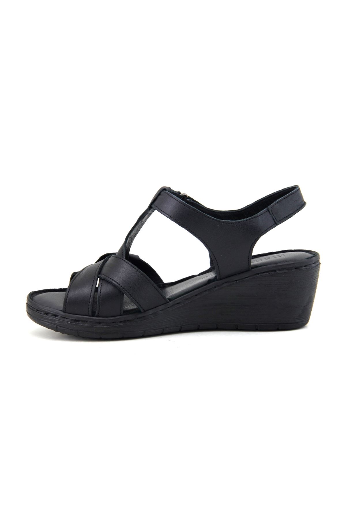 Mammamia D23YS-1045 Deri Comfort Kadın Sandalet - Siyah