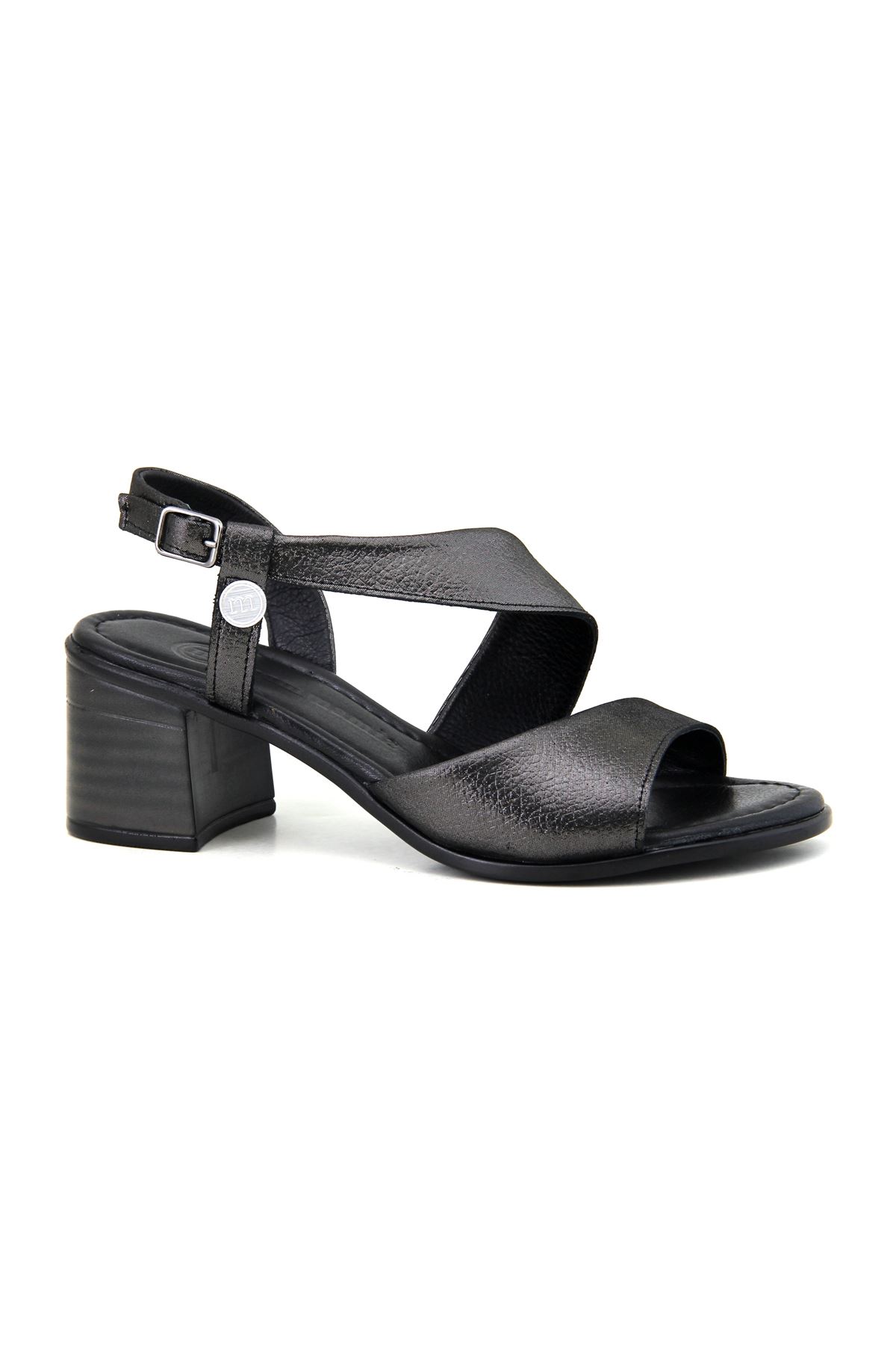 Mammamia D23YS-1320 Hakiki Deri Kadın Sandalet - Siyah Çelik