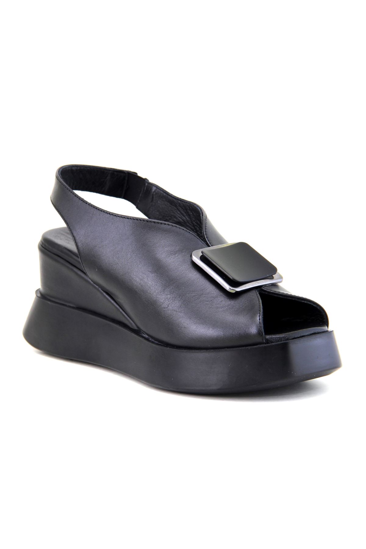 Albini 10240 Hakiki Deri Kadın Sandalet - Siyah