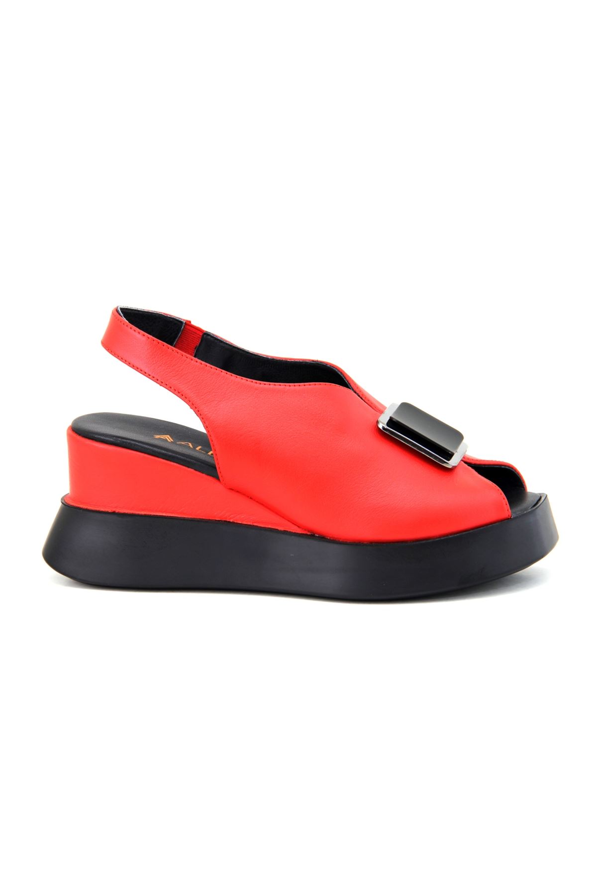 Albini 10240 Hakiki Deri Kadın Sandalet - Kırmızı