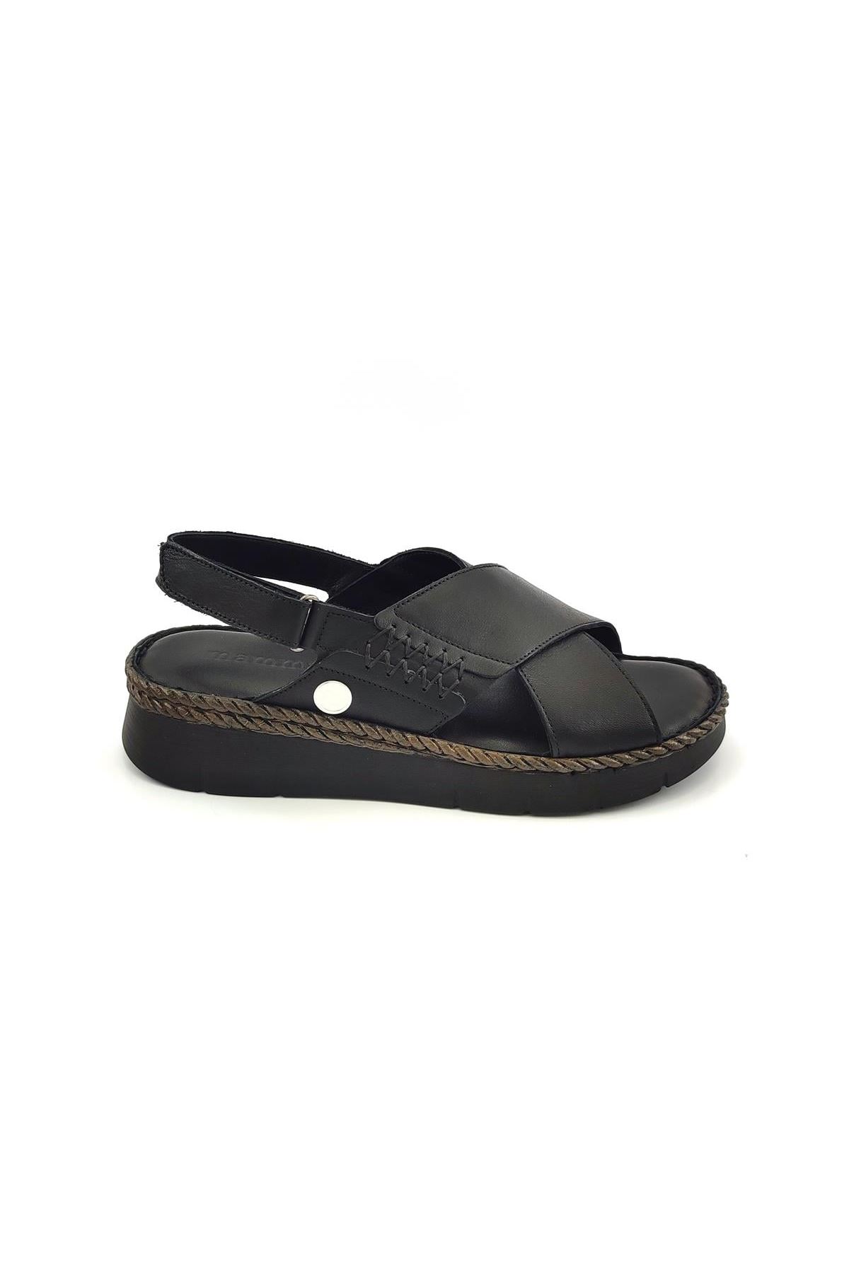 Mammamia D23YS-1200 Deri Comfort Kadın Sandalet - Siyah