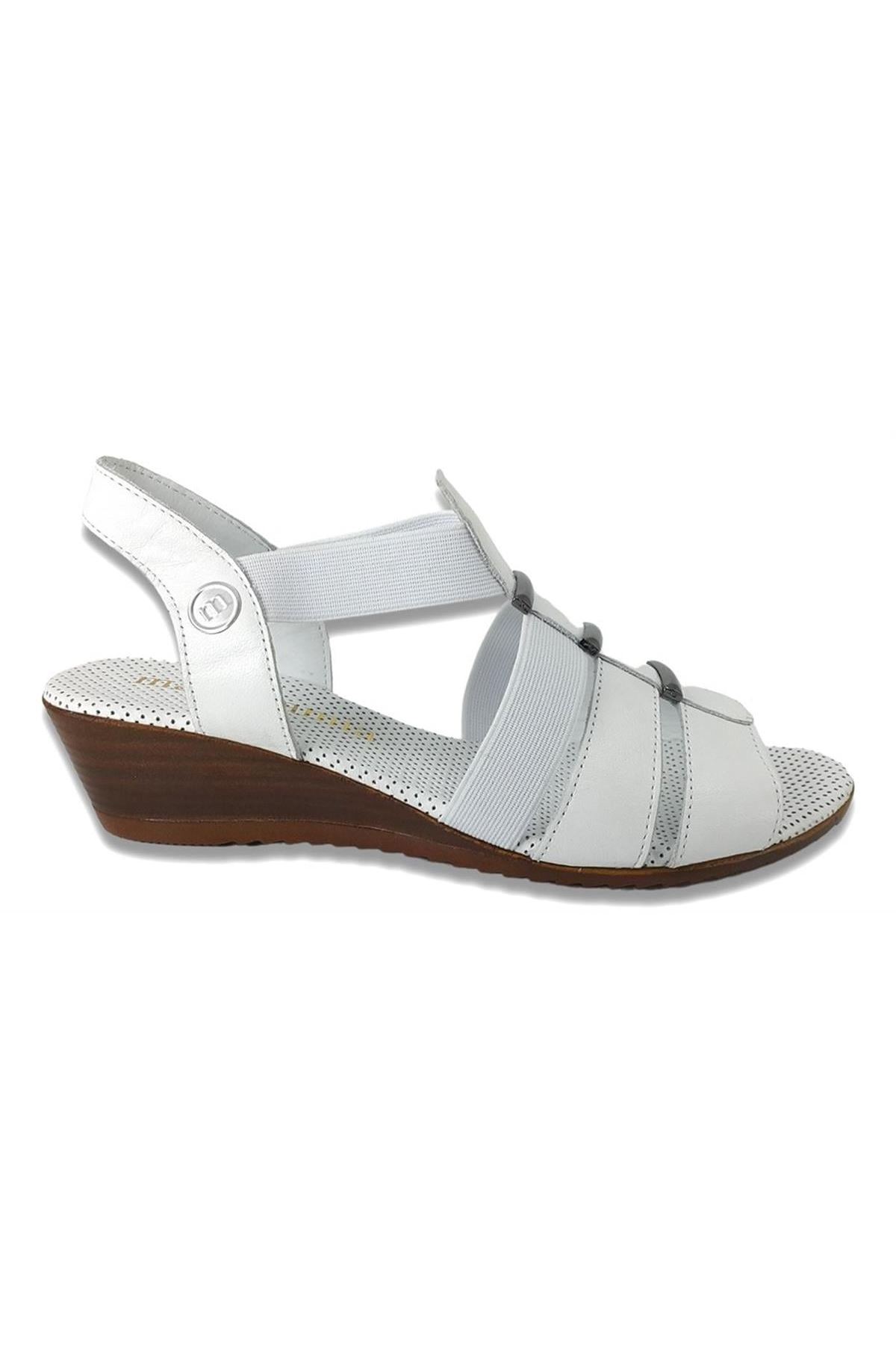 Mammamia D23YS-1310 Hakiki Deri Kadın Sandalet - Beyaz