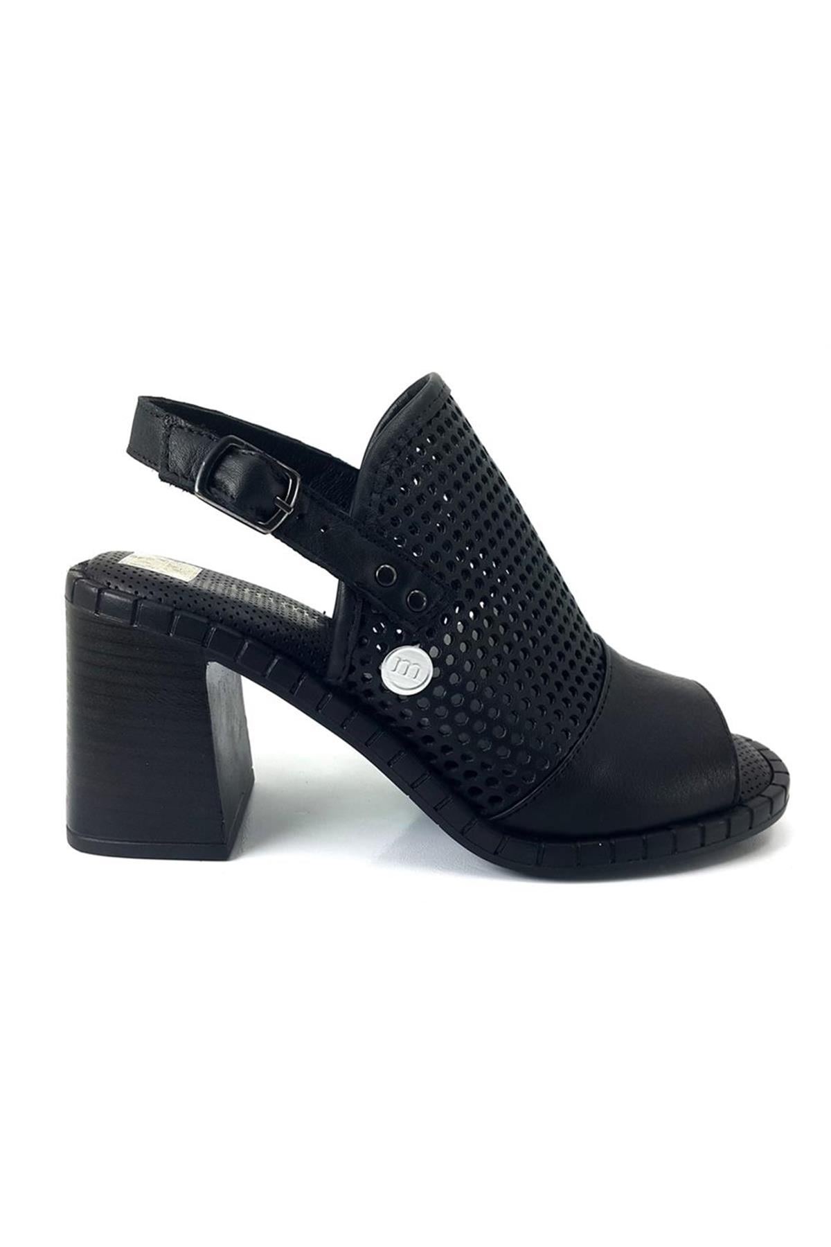 Mammamia D23YS-1425 Hakiki Deri Kadın Sandalet - Siyah