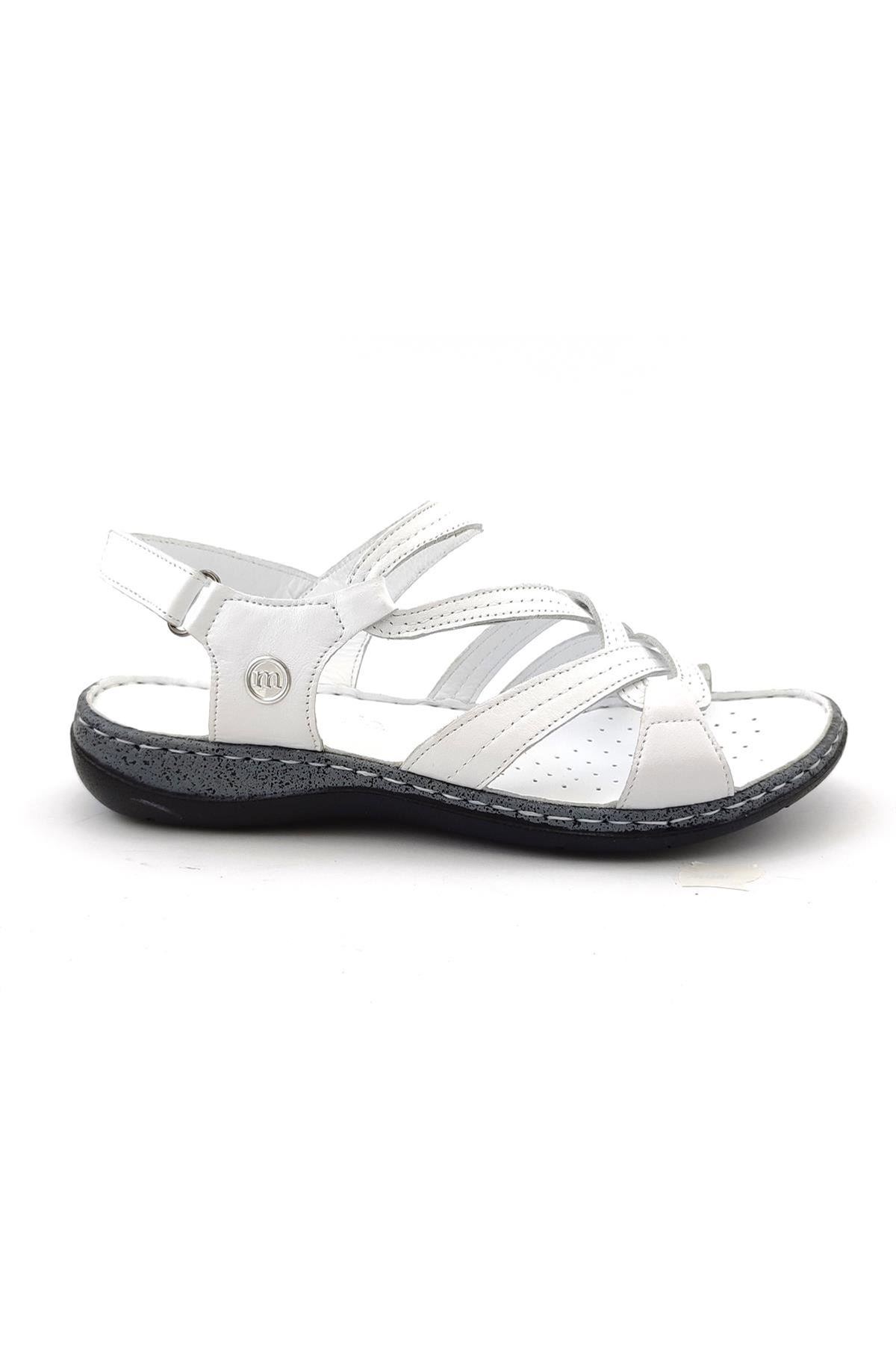 Mammamia D23YS-1065 Deri Comfort Kadın Sandalet - Beyaz