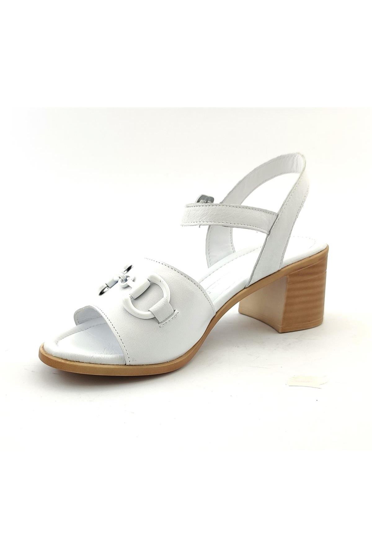 Mammamia D23YS-1175 Hakiki Deri Kadın Sandalet - Beyaz