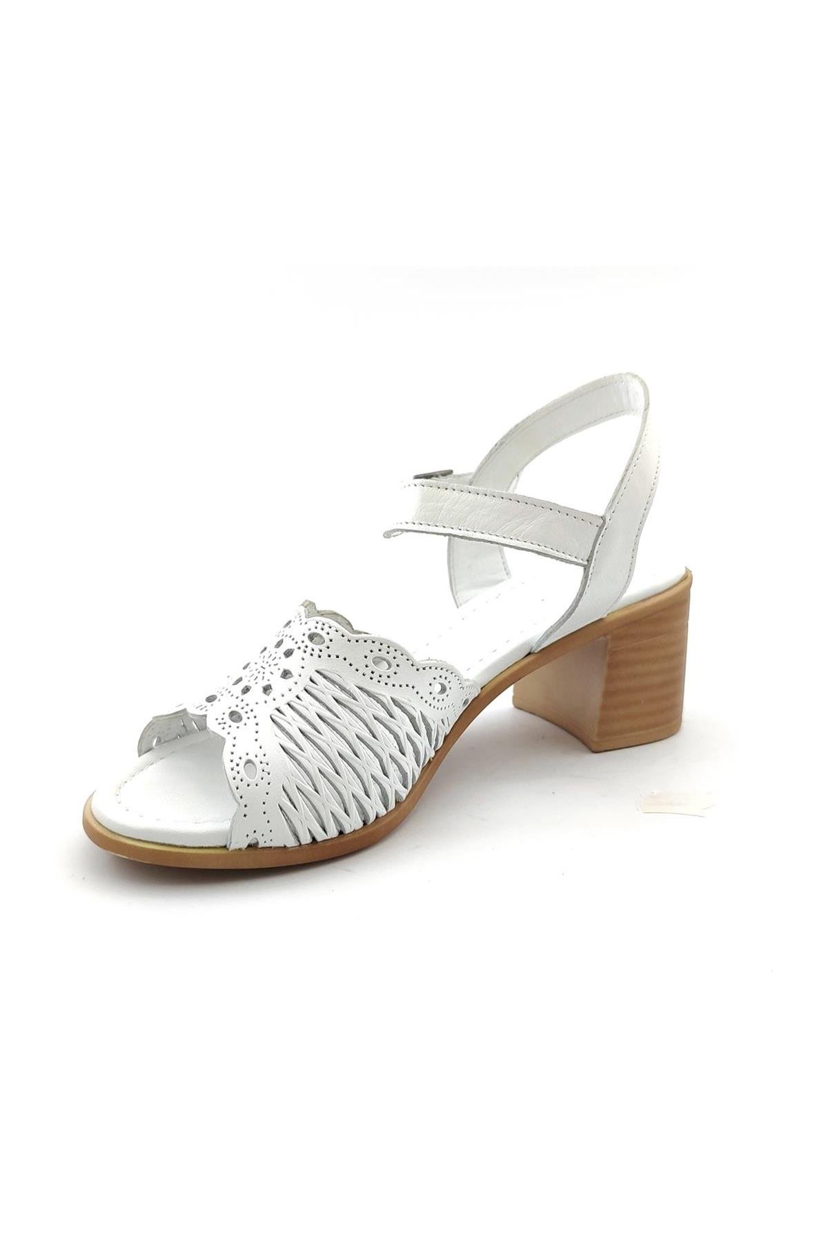 Mammamia D23YS-1295 Hakiki Deri Kadın Sandalet - Beyaz
