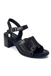 Mammamia D23YS-1295 Hakiki Deri Kadın Sandalet - Siyah Çelik